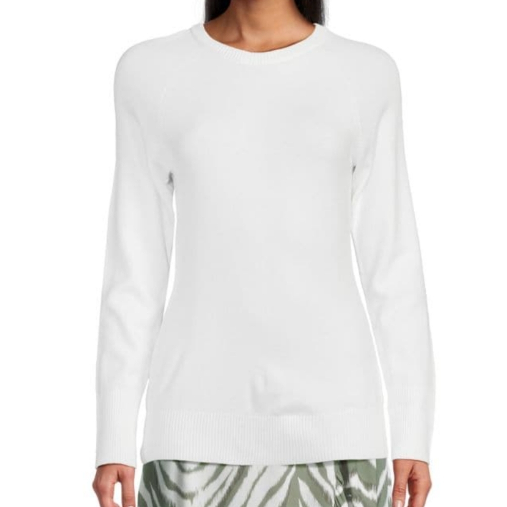 French Connection Winter White Acrylic Knit Raglan Sleeve Crewneck Sweater Large